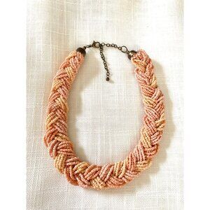 Pink Coral Multi Strand Braided Seed Bead Collar Choker Necklace coastal cowgirl